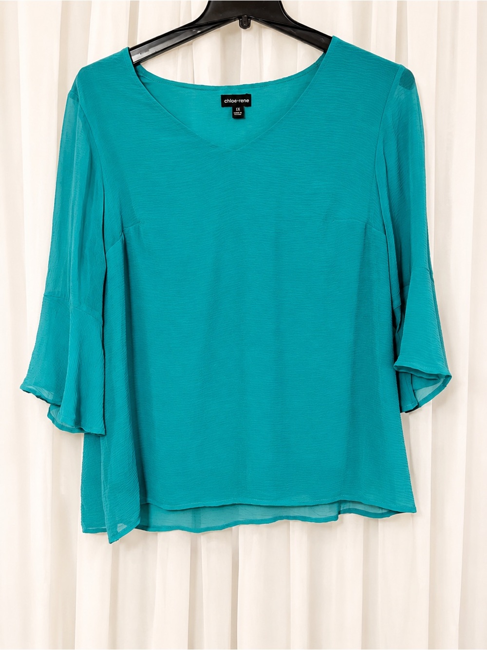 Chloe + Rene V-Neck Flutter-Sleeve Blouse